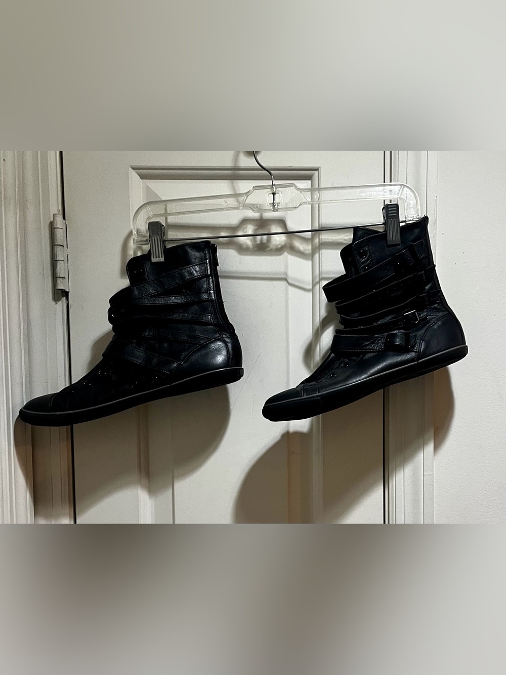Converse All Star Black High-Top Leather Stylish Strap Design Sneakers